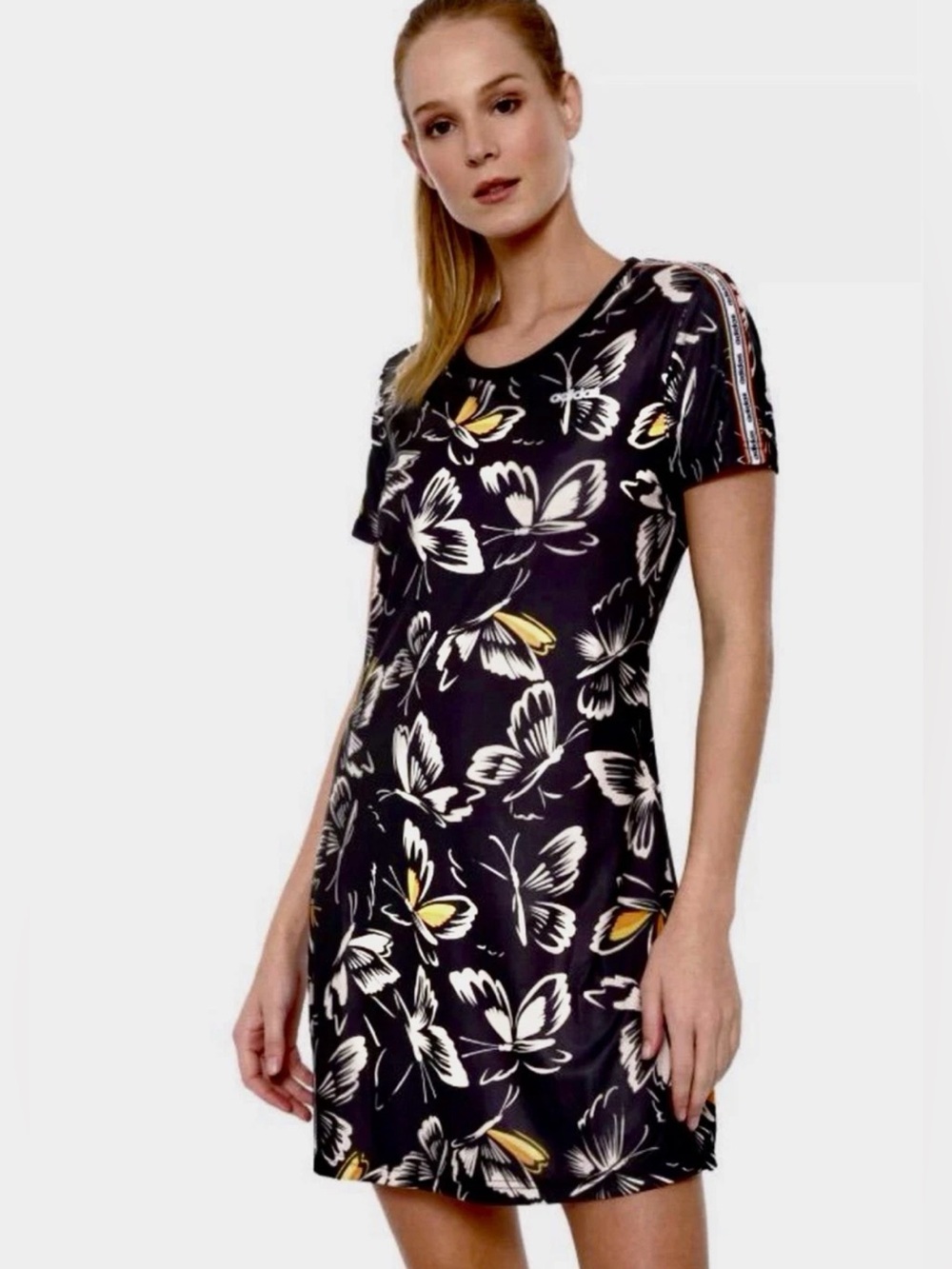 NWT Farm Rio x Adidas Black Butterfly T-Shirt Dress Retro Ringer Mini Lg Active